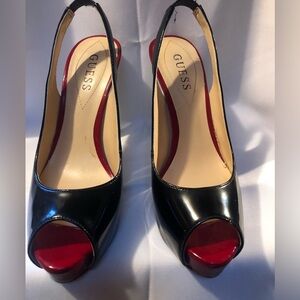 Guess Black/Red/White Multi Colored Heels Size 7